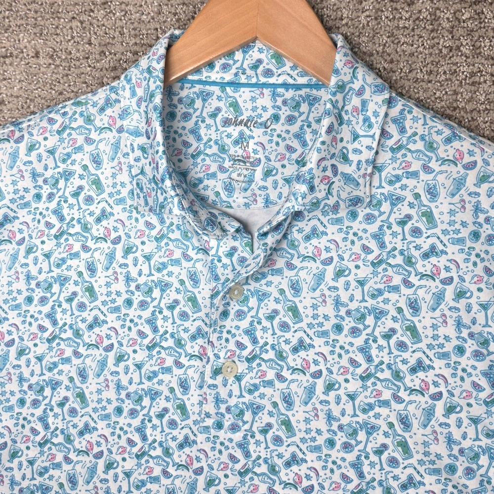 Johnnie-O Mens Medium Blue Hendrick Cocktail Drink Performance Polo Shirt